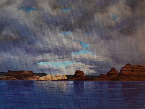 Lake Powell Art Print featuring the painting Lake Powell Storm by Cheryl Fecht