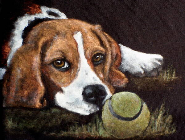 Beagle With Tennis Ball Portrait Art Print featuring the painting Louie #1 by Carol Russell