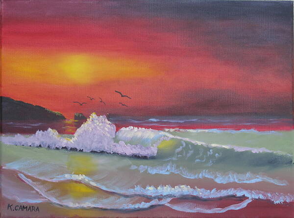 Seascape Art Print featuring the painting Red Sky at Night by Kathie Camara