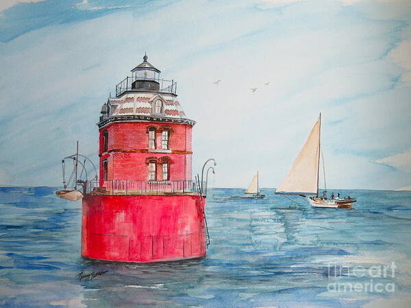 Sandy Point Lighthouse Art Print featuring the painting Sandy Point Lighthouse #1 by Nancy Patterson