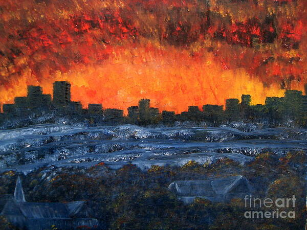 Bright Orange Art Print featuring the painting The Night the Lights Went Out by Vivian Cook