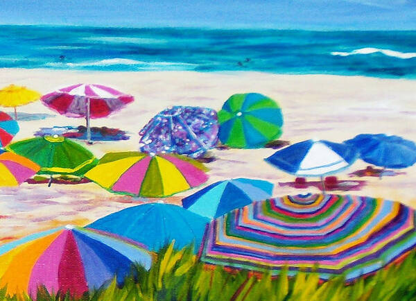 Beach Art Print featuring the painting Umbrellas 3 by Anne Marie Brown