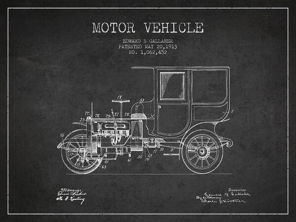 Vintage Car Art Print featuring the digital art Vintage Motor Vehicle patent from 1913 #3 by Aged Pixel