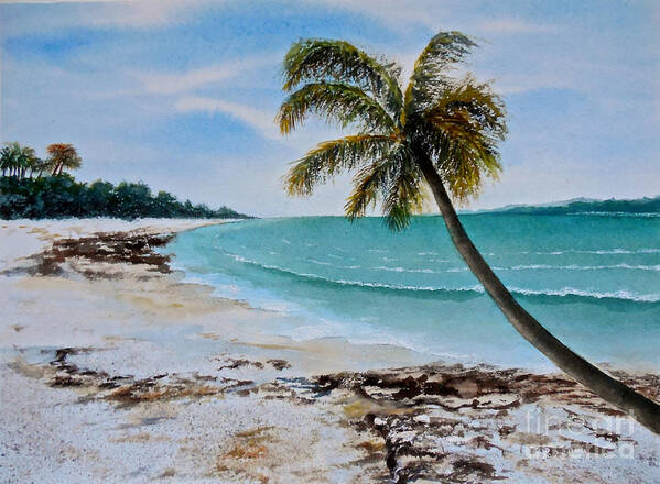 Water Colour Seascape Painting On Paper Of A Beach In Zanzibar Art Print featuring the painting West of Zanzibar by Sher Nasser