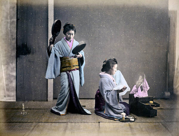 Japan Art Print featuring the photograph 1870 Geisha Girls Dressing Room by Historic Image