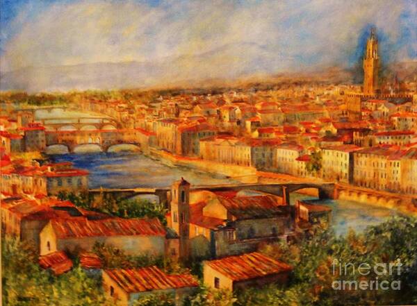 Bridges Of Florence Art Print featuring the painting Bridges Of Florence by Dagmar Helbig