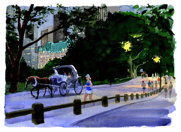 Nyc Central Park Art Print featuring the painting Evening Run #2 by Clifford Faust