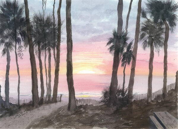 Hunting Island State Park Art Print featuring the painting Hunting Island Sunrise #1 by Joel Deutsch
