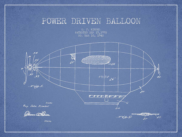 Zeppelin Patent Art Print featuring the digital art Power Driven Balloon Patent #2 by Aged Pixel