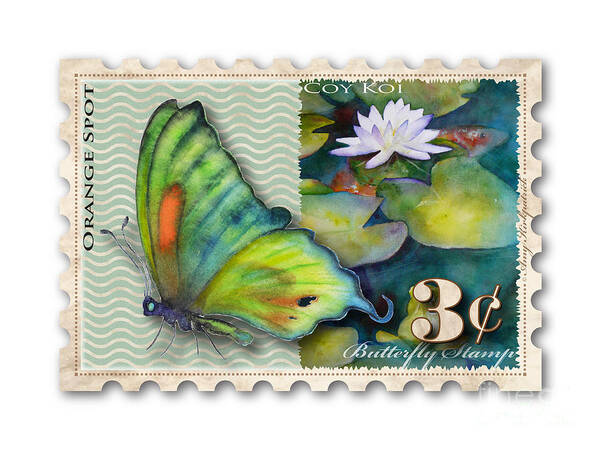 Butterfly Art Print featuring the painting 3 Cent Butterfly Stamp by Amy Kirkpatrick