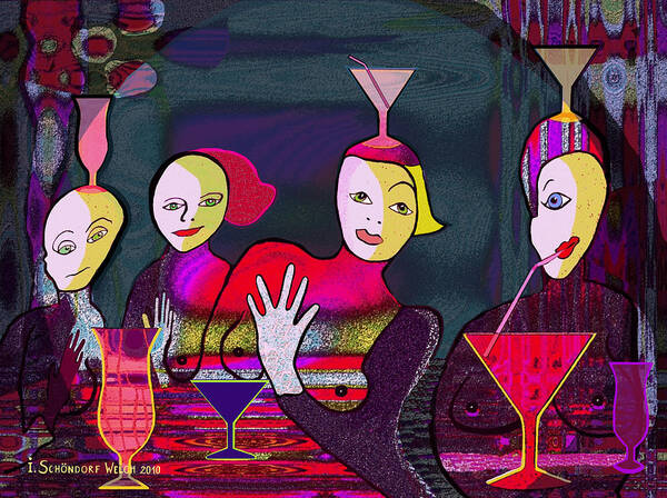 Bar Art Print featuring the painting 349 - Crazy Cocktail Bar  by Irmgard Schoendorf Welch