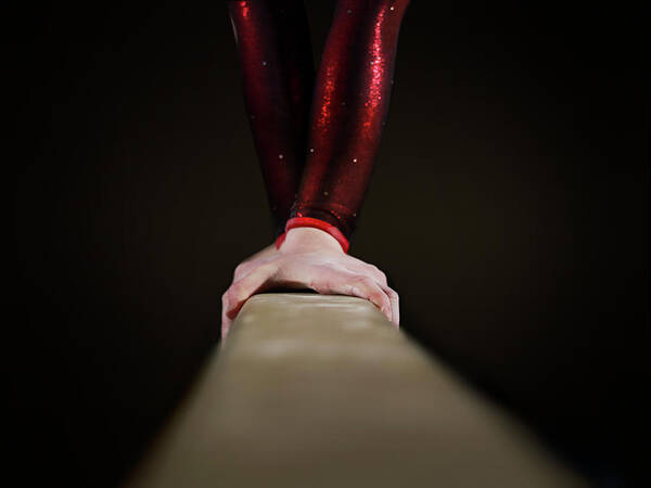 People Art Print featuring the photograph Female Gymnast On Balancing Beam #4 by Mike Harrington