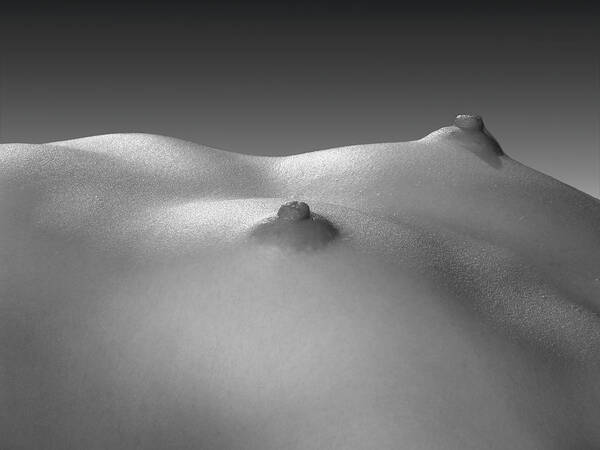 Fine Art Art Print featuring the photograph 4269 Black White Nude Small Breasts Large Nipples by Chris Maher