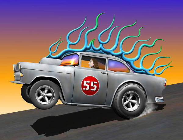 Car Art Print featuring the digital art '55 Chevy #55 by Stuart Swartz