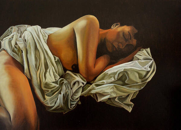 Semi-nude Art Print featuring the painting 7 Am by Thu Nguyen
