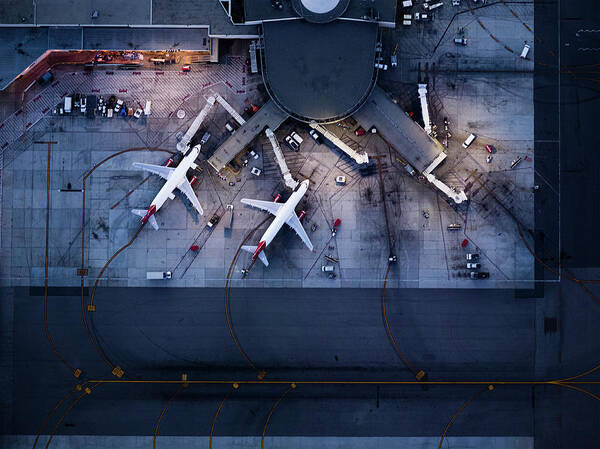 Teamwork Art Print featuring the photograph Airliners At Gates And Control Tower #9 by Michael H