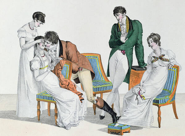 Male Art Print featuring the drawing A Kissing Game by French School