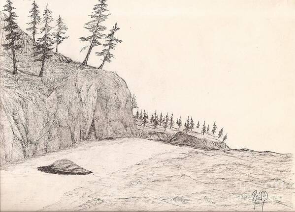 Pen And Ink Art Print featuring the drawing A Lakeshore... Sketch by Robert Meszaros