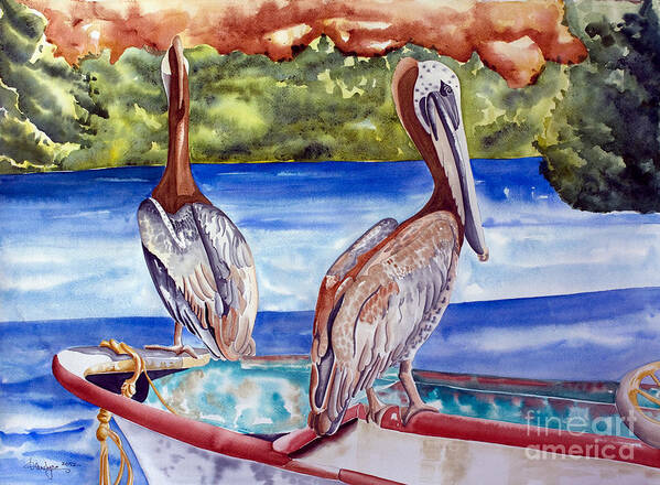 Pelican Art Print featuring the painting A Pair of Pelicans by Kandyce Waltensperger