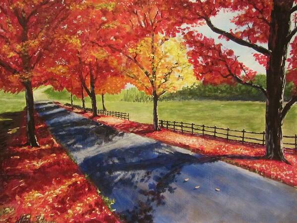 Fall Art Print featuring the painting A Quiet Autumn Road by Gavin Kutil