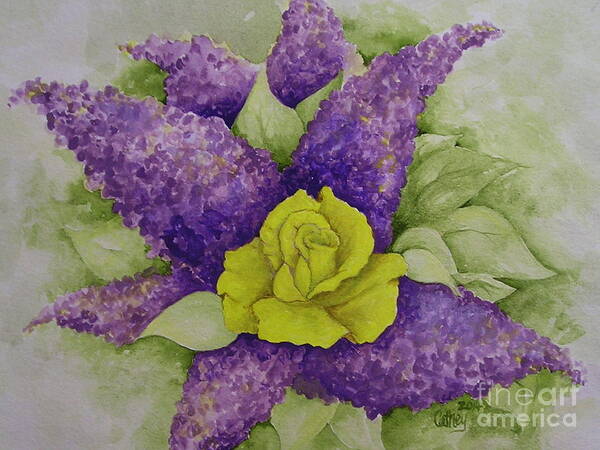 Flowers Art Print featuring the painting A Rose Among The Lilacs by Catherine Howley