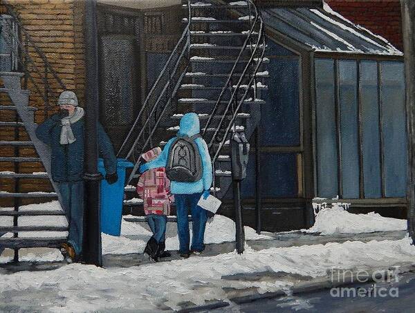 Urban Scenes Art Print featuring the painting A Winter Walk on Wellington by Reb Frost
