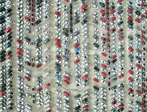 Freight Transportation Art Print featuring the photograph Aerial View Of Parked Cars by Orbon Alija