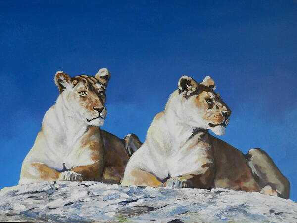 Lioness Art Print featuring the painting African Lioness Duo by Robert Teeling