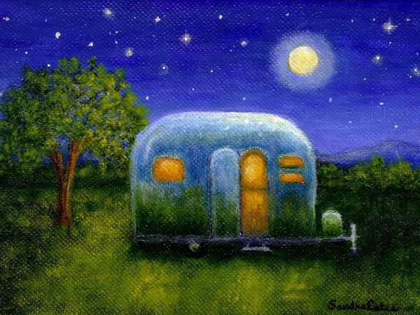 Air Stream Art Print featuring the painting Airstream Camper Under The Stars by Sandra Estes