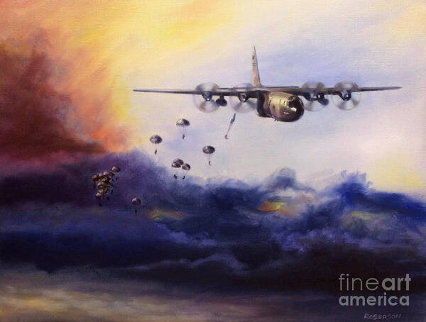 C-130 Art Print featuring the painting Airborne Jump by Stephen Roberson