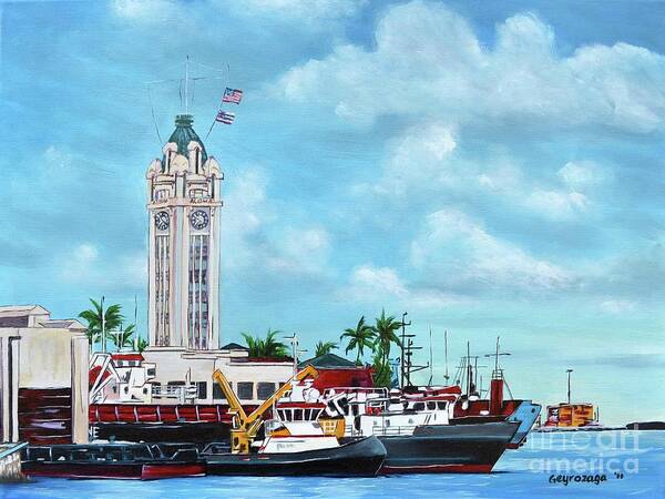 Aloha Art Print featuring the painting Aloha Tower by Larry Geyrozaga