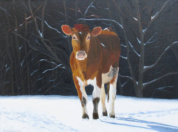 Pennsylvania Dairy Farm Art Print featuring the painting Ambling through the Snow by Barb Pennypacker