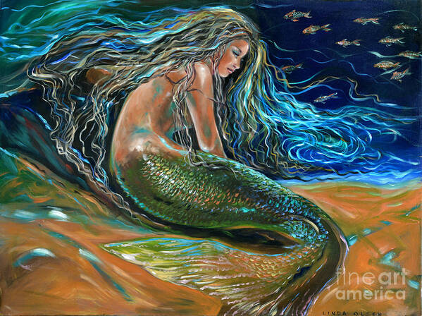 Mermaids Art Print featuring the painting An Undersea Repose by Linda Olsen