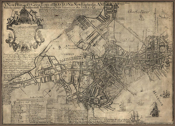Boston Art Print featuring the drawing Antique Map of Boston by William Price - 1769 by Blue Monocle