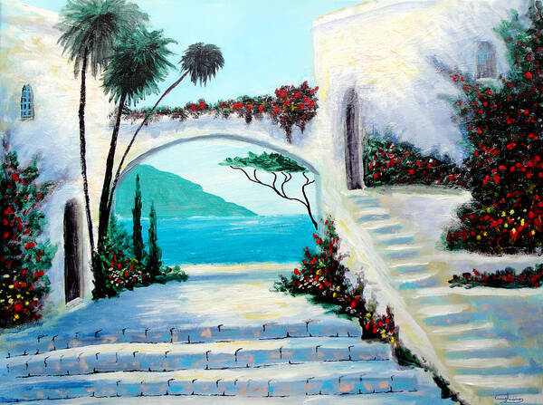 Archway By The Sea Art Print featuring the painting Archway By The Sea by Larry Cirigliano