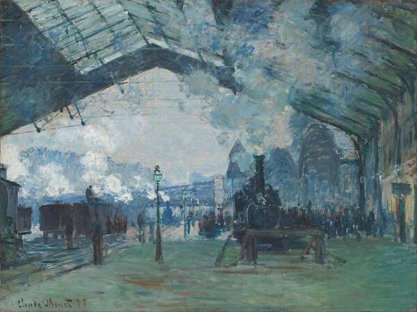 1877 Art Print featuring the painting Arrival of the Normandy Train by Claude Monet