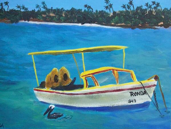 Seascape Art Print featuring the painting Aruba Fishing Boat by Kathie Camara