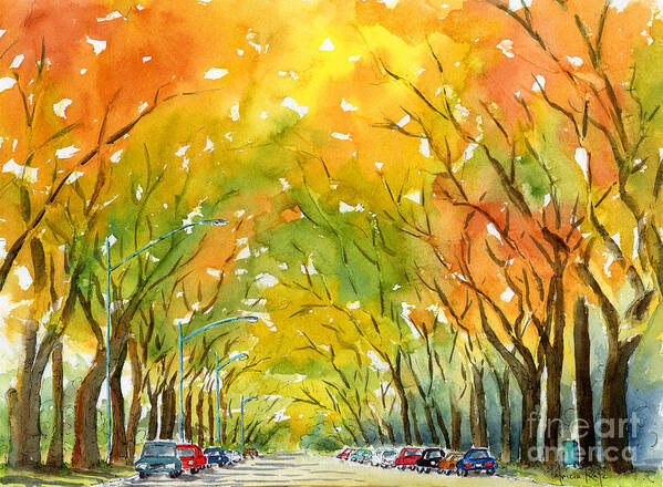 Impressionism Art Print featuring the painting Autumn Elms by Pat Katz