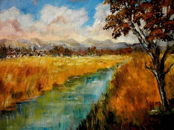 Landscapes Art Print featuring the painting Autumn fields by Konstantinos Charalampopoulos