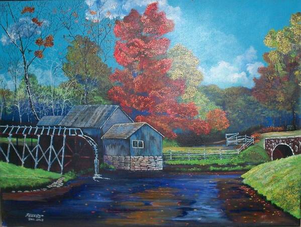 Gristmill Art Print featuring the painting Autumn Mill by Dave Farrow