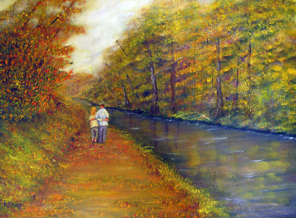 Loretta Luglio Art Print featuring the painting Autumn On The Towpath by Loretta Luglio