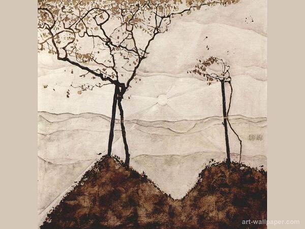 Egon Schiele Art Print featuring the painting Autumn Trees by Celestial Images