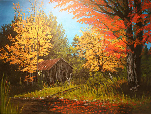 Landscape Art Print featuring the painting Autumns Rustic Road by Wendy Shoults