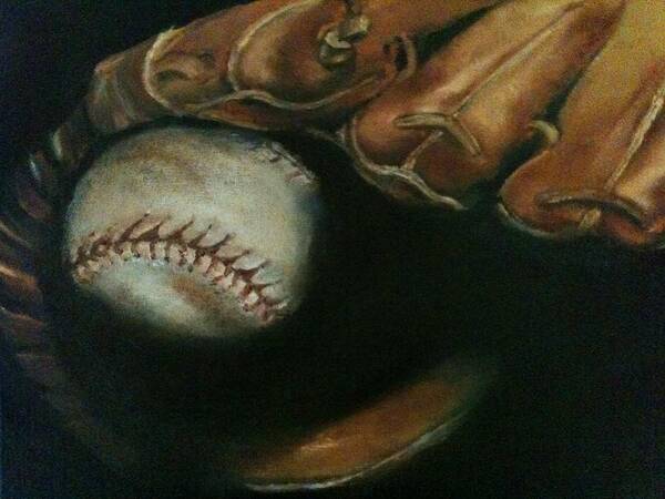 Baseball Art Print featuring the painting Ball in Glove by Lindsay Frost