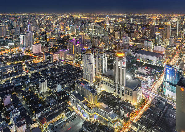 Built Structure Art Print featuring the photograph Bangkok Night Highest View by Santi Sukarnjanaprai