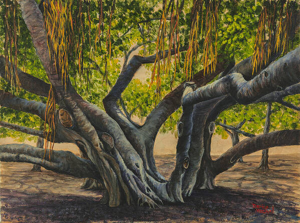 Landscape Art Print featuring the painting Banyan Tree Maui by Darice Machel McGuire