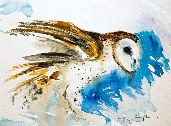 Birds Art Print featuring the painting DA145 Barn Owl Ruffled Daniel Adams by Daniel Adams