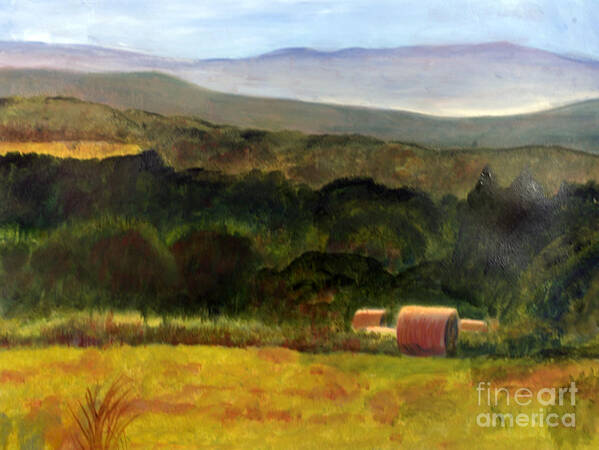 America Art Print featuring the painting Barton Haystacks by Donna Walsh