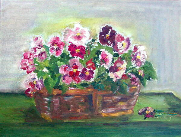 Pansies Art Print featuring the painting Basket of Pansies by Anna Ruzsan