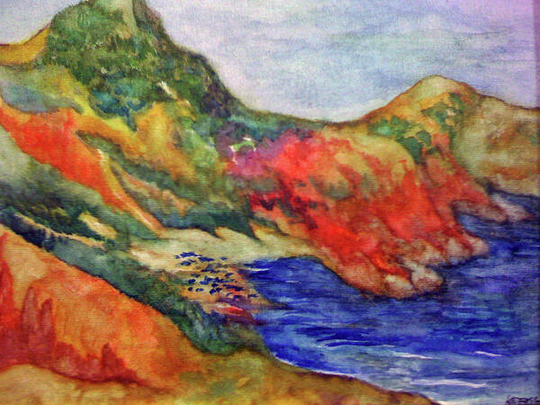 Moraig Beach Art Print featuring the painting Beach at Moraira by Kandy Cross